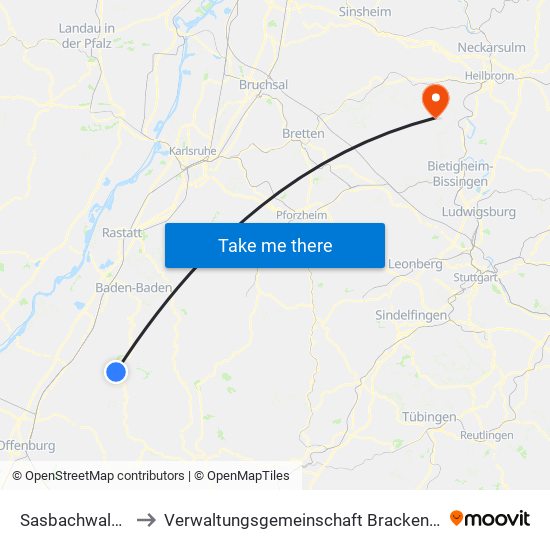 Sasbachwalden to Verwaltungsgemeinschaft Brackenheim map