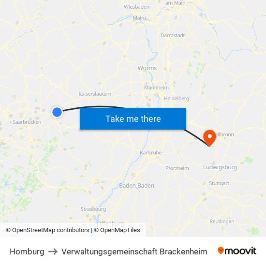 Homburg to Verwaltungsgemeinschaft Brackenheim map