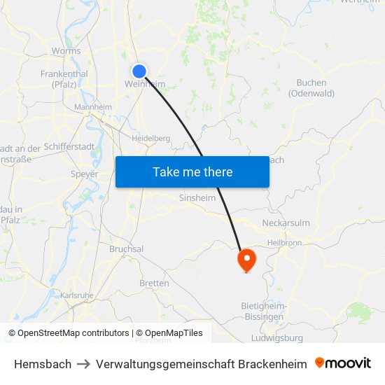 Hemsbach to Verwaltungsgemeinschaft Brackenheim map