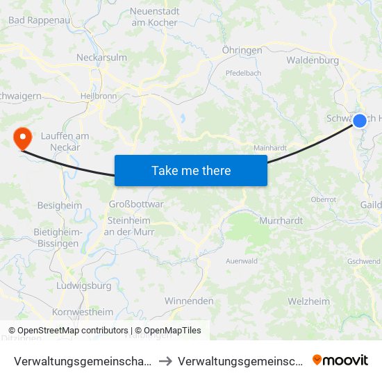 Verwaltungsgemeinschaft Schwäbisch Hall to Verwaltungsgemeinschaft Brackenheim map
