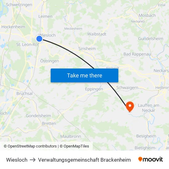 Wiesloch to Verwaltungsgemeinschaft Brackenheim map