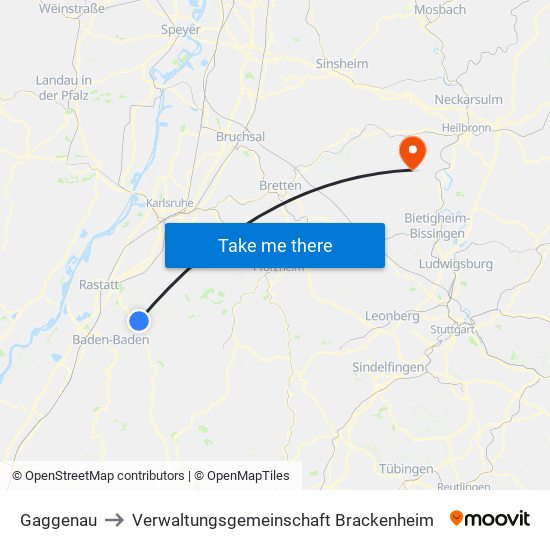 Gaggenau to Verwaltungsgemeinschaft Brackenheim map