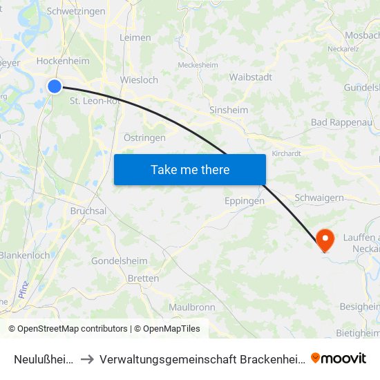 Neulußheim to Verwaltungsgemeinschaft Brackenheim map