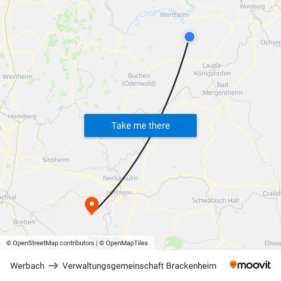 Werbach to Verwaltungsgemeinschaft Brackenheim map