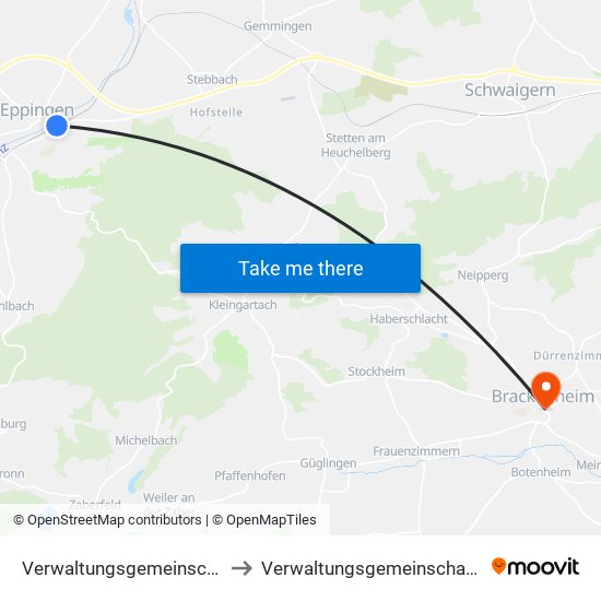 Verwaltungsgemeinschaft Eppingen to Verwaltungsgemeinschaft Brackenheim map