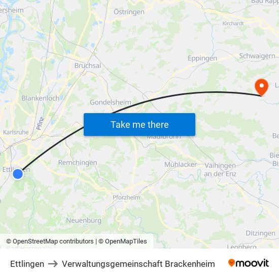 Ettlingen to Verwaltungsgemeinschaft Brackenheim map