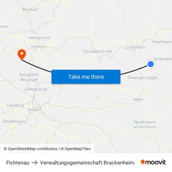 Fichtenau to Verwaltungsgemeinschaft Brackenheim map