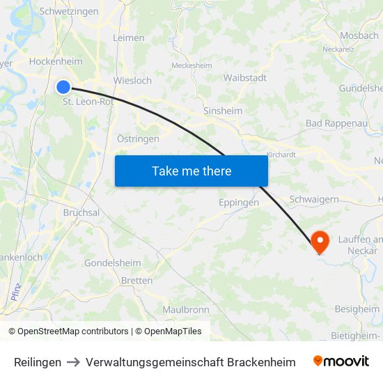 Reilingen to Verwaltungsgemeinschaft Brackenheim map