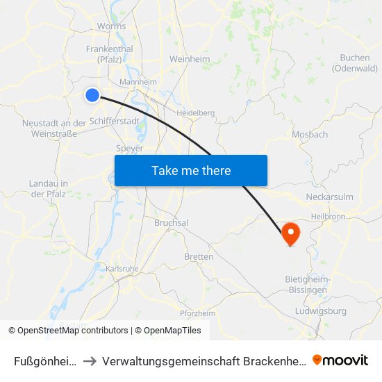 Fußgönheim to Verwaltungsgemeinschaft Brackenheim map