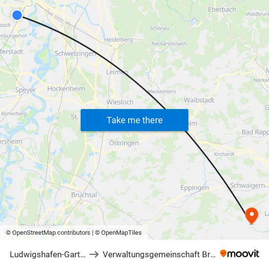 Ludwigshafen-Gartenstadt to Verwaltungsgemeinschaft Brackenheim map