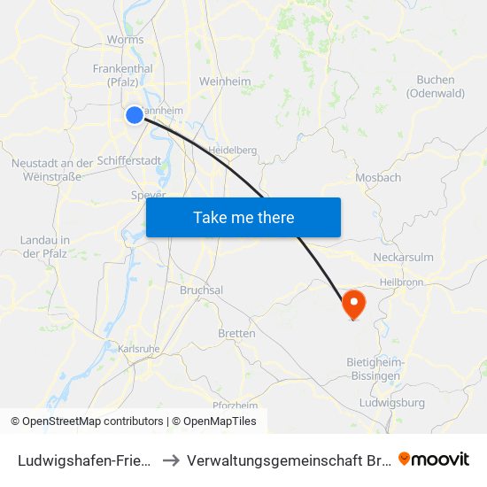 Ludwigshafen-Friesenheim to Verwaltungsgemeinschaft Brackenheim map