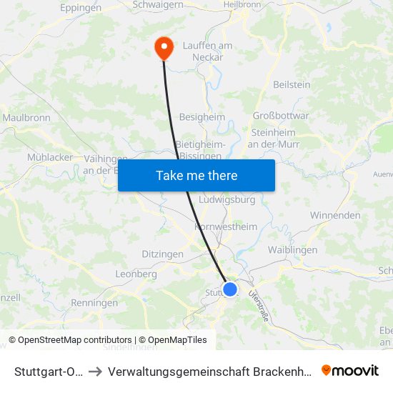 Stuttgart-Ost to Verwaltungsgemeinschaft Brackenheim map