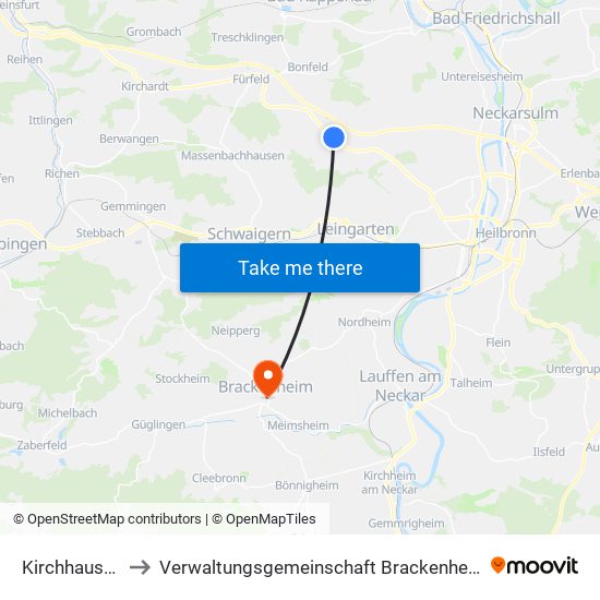 Kirchhausen to Verwaltungsgemeinschaft Brackenheim map