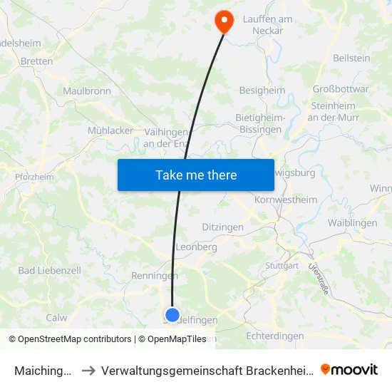 Maichingen to Verwaltungsgemeinschaft Brackenheim map