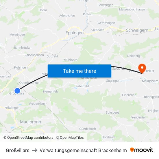 Großvillars to Verwaltungsgemeinschaft Brackenheim map