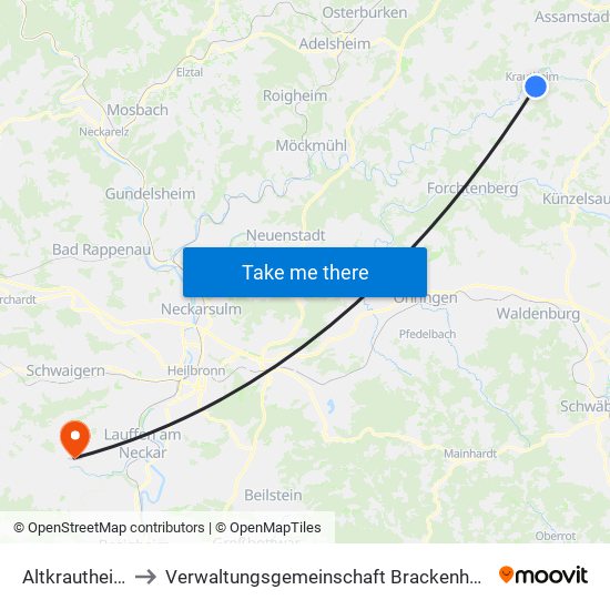 Altkrautheim to Verwaltungsgemeinschaft Brackenheim map