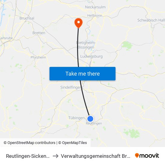 Reutlingen-Sickenhausen to Verwaltungsgemeinschaft Brackenheim map