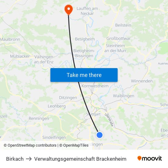 Birkach to Verwaltungsgemeinschaft Brackenheim map