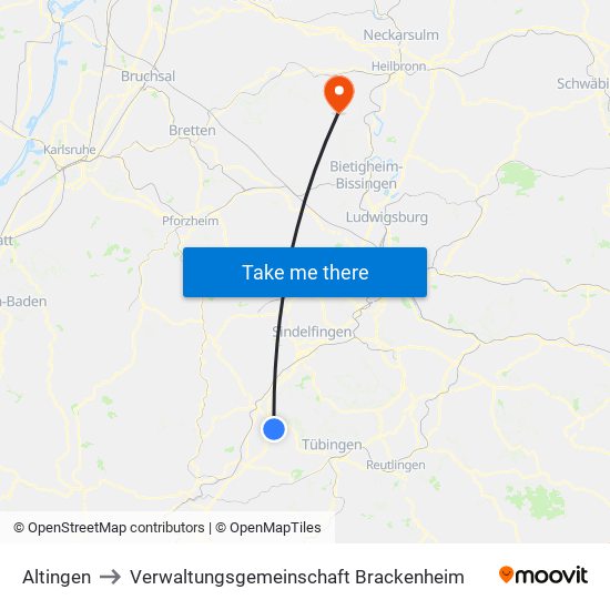 Altingen to Verwaltungsgemeinschaft Brackenheim map