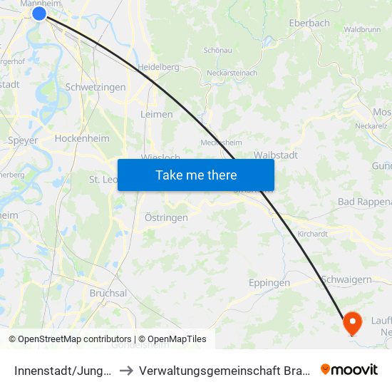 Innenstadt/Jungbusch to Verwaltungsgemeinschaft Brackenheim map