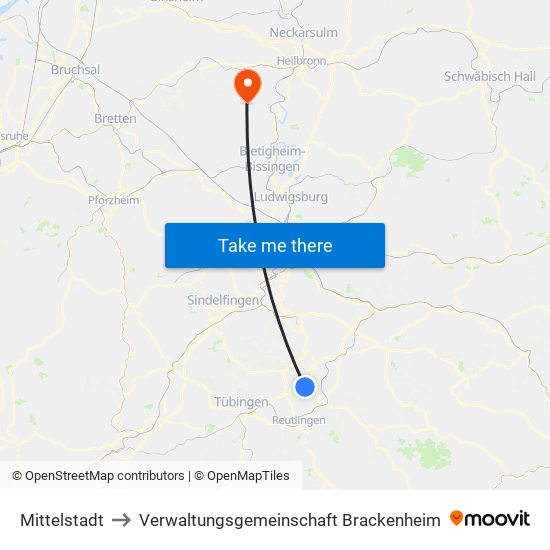 Mittelstadt to Verwaltungsgemeinschaft Brackenheim map