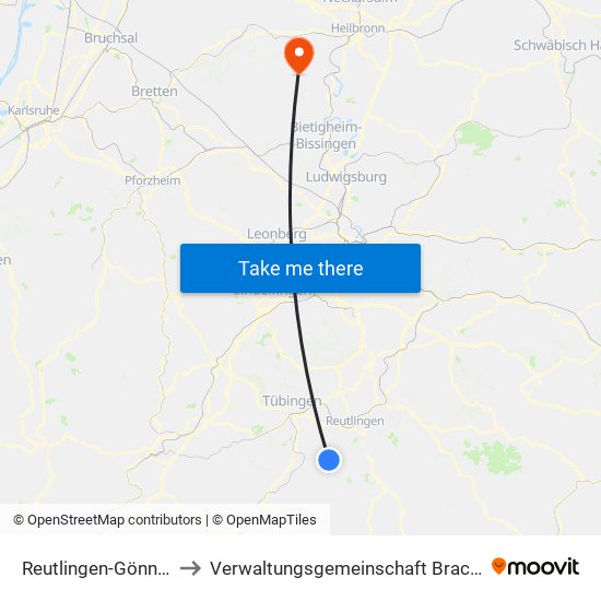 Reutlingen-Gönningen to Verwaltungsgemeinschaft Brackenheim map