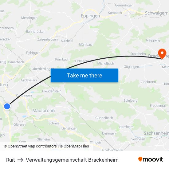 Ruit to Verwaltungsgemeinschaft Brackenheim map