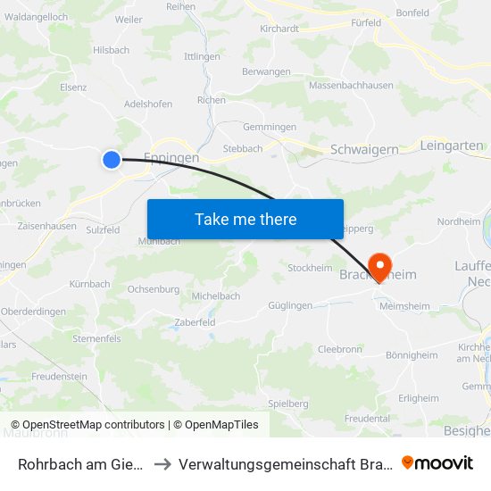 Rohrbach am Gießhübel to Verwaltungsgemeinschaft Brackenheim map