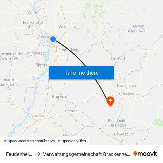 Feudenheim to Verwaltungsgemeinschaft Brackenheim map