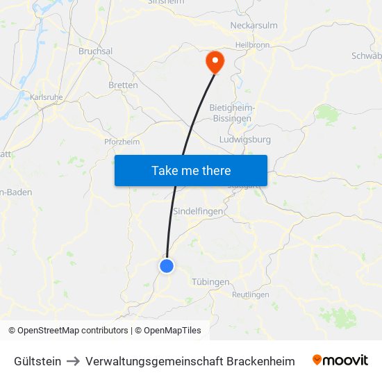 Gültstein to Verwaltungsgemeinschaft Brackenheim map