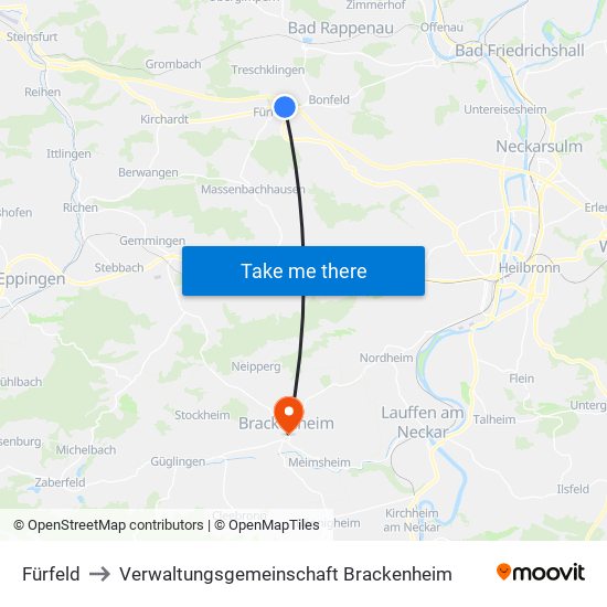 Fürfeld to Verwaltungsgemeinschaft Brackenheim map