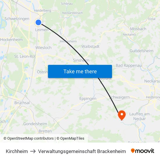 Kirchheim to Verwaltungsgemeinschaft Brackenheim map