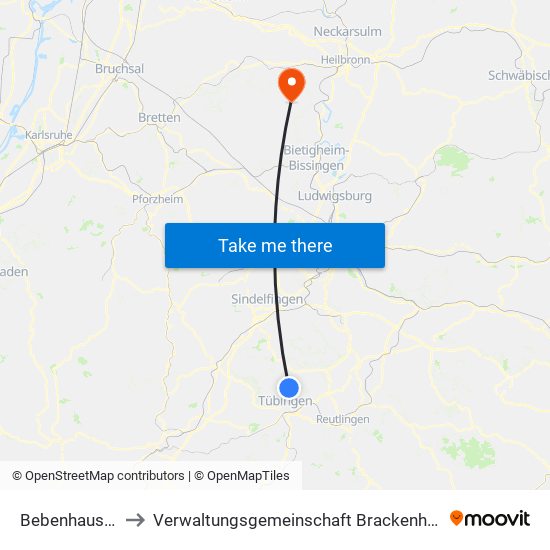 Bebenhausen to Verwaltungsgemeinschaft Brackenheim map