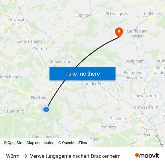 Würm to Verwaltungsgemeinschaft Brackenheim map