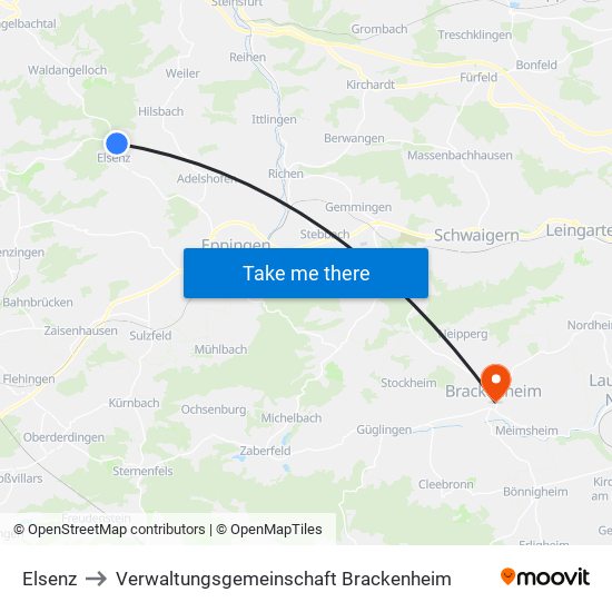 Elsenz to Verwaltungsgemeinschaft Brackenheim map