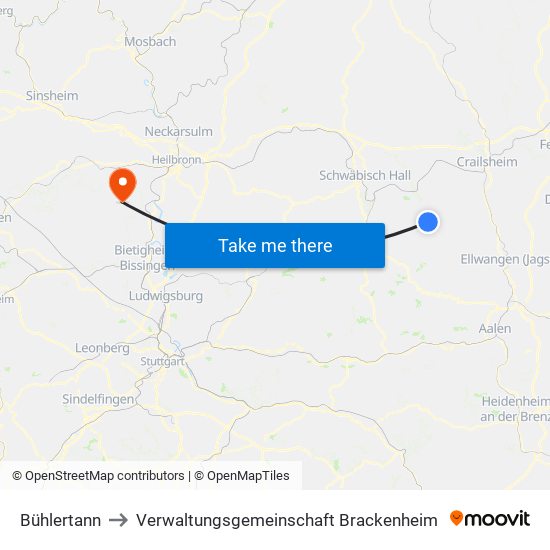 Bühlertann to Verwaltungsgemeinschaft Brackenheim map