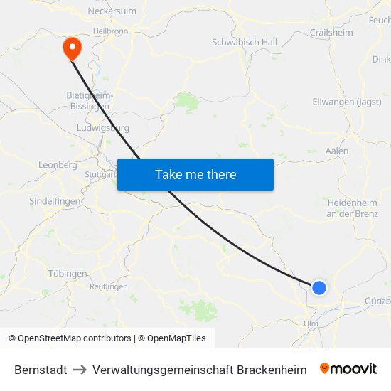 Bernstadt to Verwaltungsgemeinschaft Brackenheim map