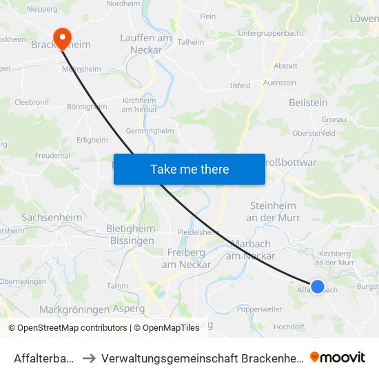 Affalterbach to Verwaltungsgemeinschaft Brackenheim map