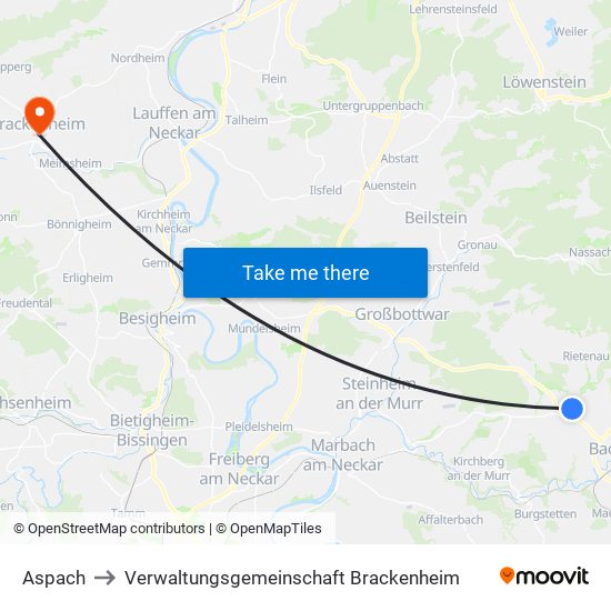 Aspach to Verwaltungsgemeinschaft Brackenheim map