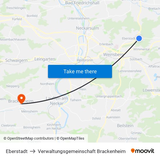 Eberstadt to Verwaltungsgemeinschaft Brackenheim map