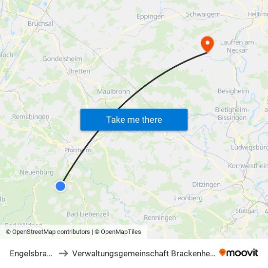 Engelsbrand to Verwaltungsgemeinschaft Brackenheim map