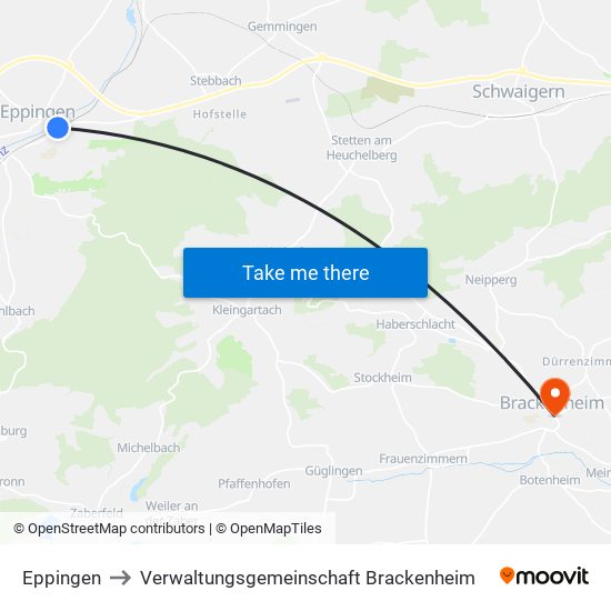 Eppingen to Verwaltungsgemeinschaft Brackenheim map