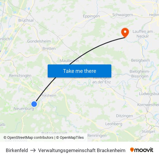 Birkenfeld to Verwaltungsgemeinschaft Brackenheim map