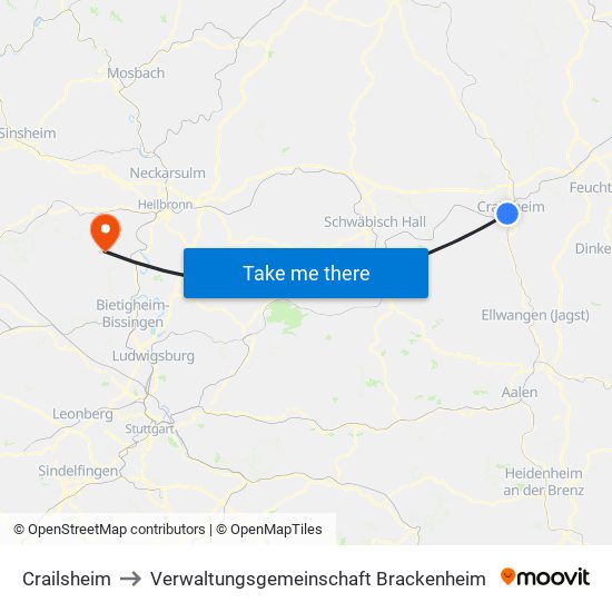 Crailsheim to Verwaltungsgemeinschaft Brackenheim map