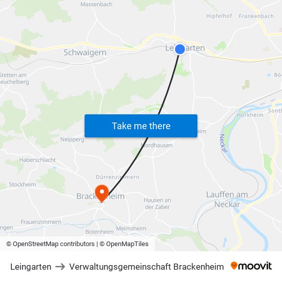 Leingarten to Verwaltungsgemeinschaft Brackenheim map