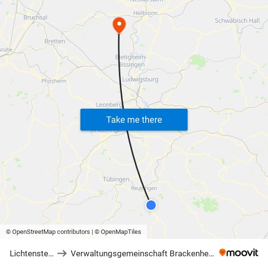 Lichtenstein to Verwaltungsgemeinschaft Brackenheim map