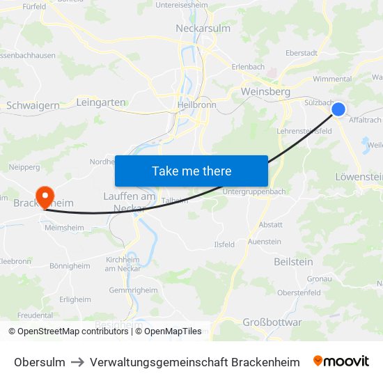 Obersulm to Verwaltungsgemeinschaft Brackenheim map