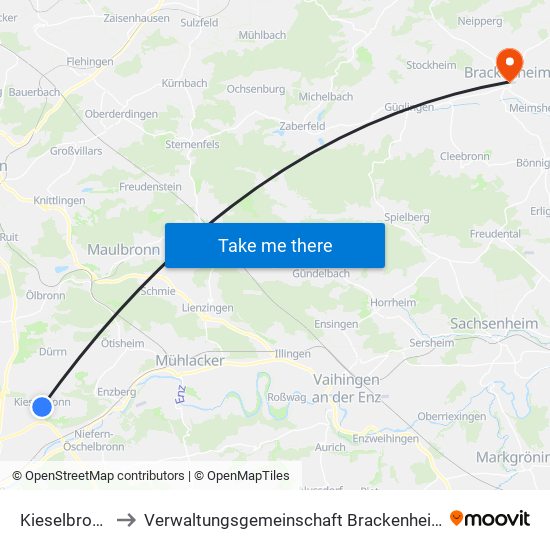 Kieselbronn to Verwaltungsgemeinschaft Brackenheim map