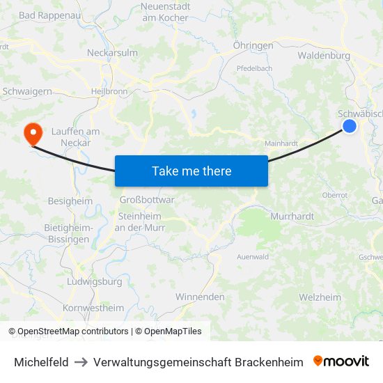 Michelfeld to Verwaltungsgemeinschaft Brackenheim map