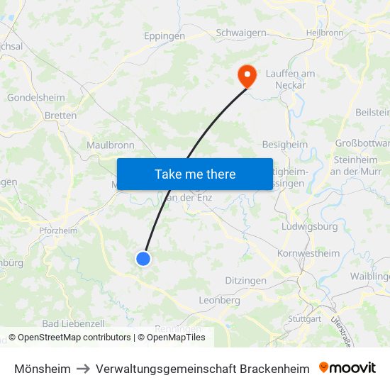 Mönsheim to Verwaltungsgemeinschaft Brackenheim map